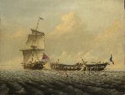 Thomas Baines Action between HMS USA oil painting artist